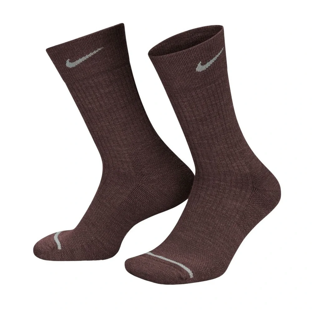 NEW 2 Pair Nike Everyday Wool Blend Men's‎ 6-8 Cushioned Crew Socks W 6-10 Brown